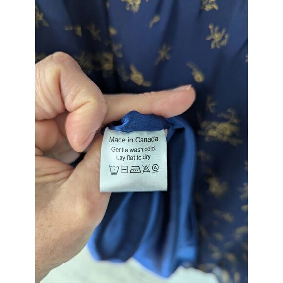 Park and Fifth Rennie Midi Dress women's size Large navy blue chiffon vneck - Picture 6 of 7